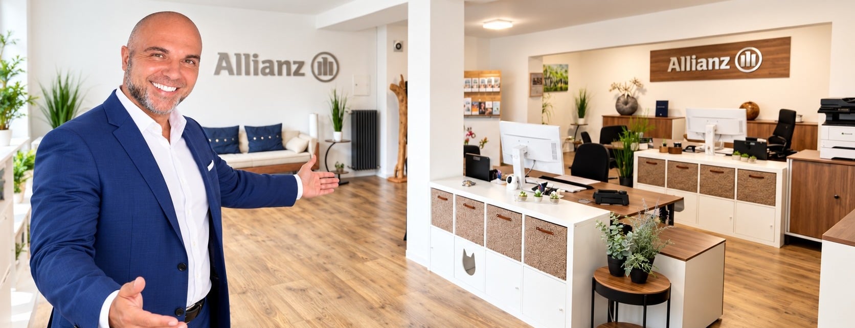 Allianz Versicherung Vladimir Mesaric Bad Berleburg - Versicherungsberater begrüßt Kunden in seinem modernen Büro.