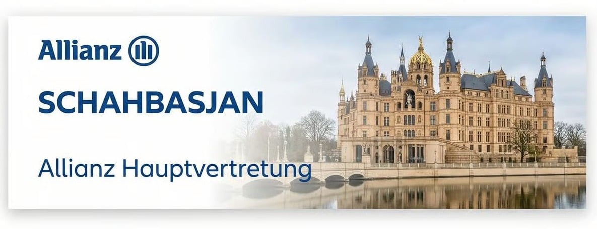Allianz Versicherung Narek Schahbasjan Schwerin - Narek Schahbasjan Agenturlogo mit Schloss Schwerin
