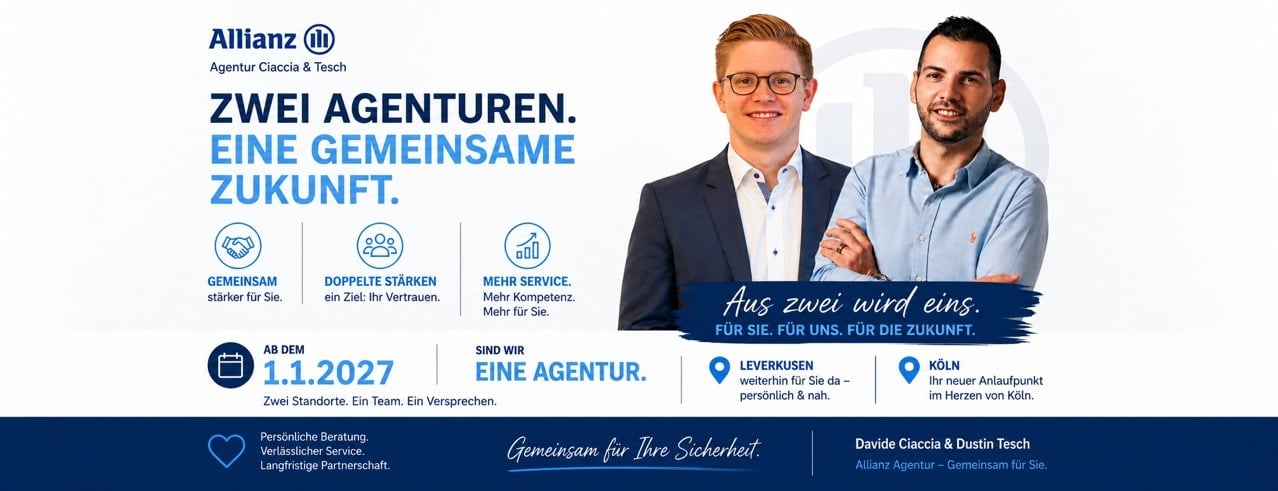 Allianz Versicherung Allianz Vertretung Wolfram Schmidl Inh. Dustin Tesch Köln - Allianz Dustin Tesch Davide Ciaccia Junkersdorf Köln Leverkusen  Finanzen Elementar Kraft Kfz Auto Geldanlage Zahn