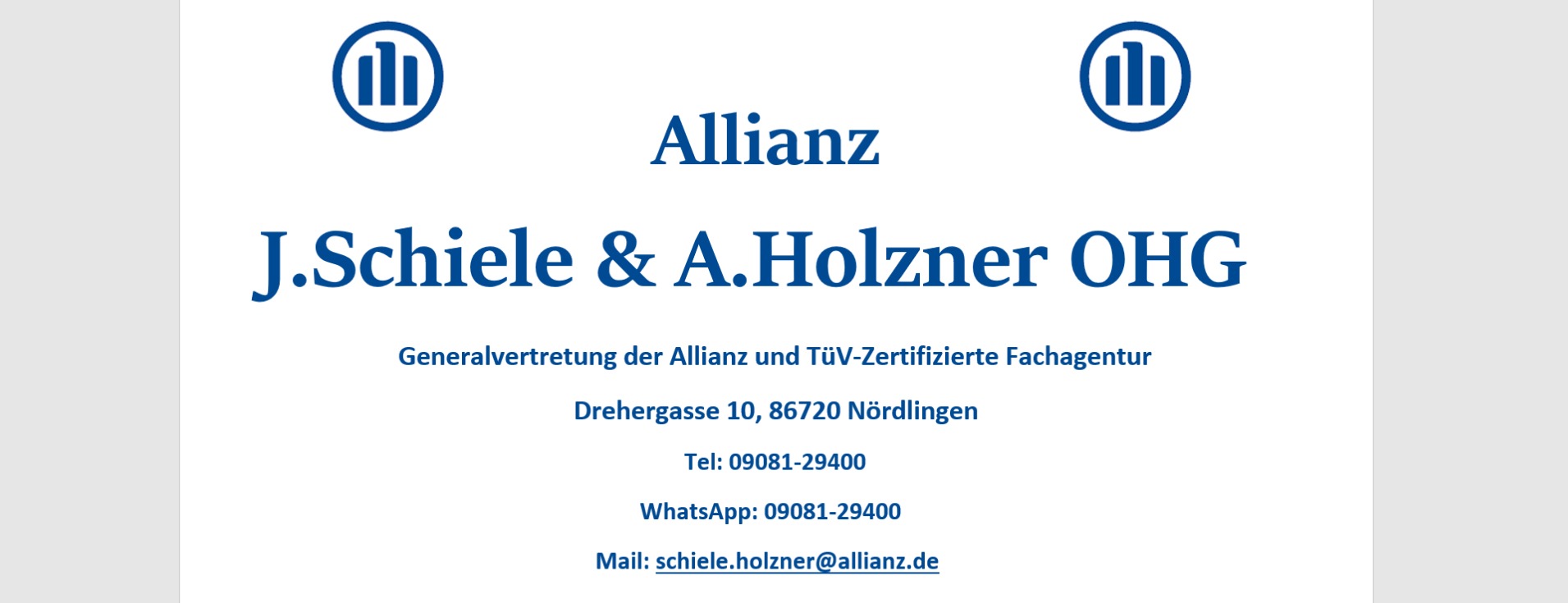Allianz Versicherung J.Schiele und A.Holzner OHG Nördlingen - LOGO Allianz J.Schiele und A.Holzner OHG