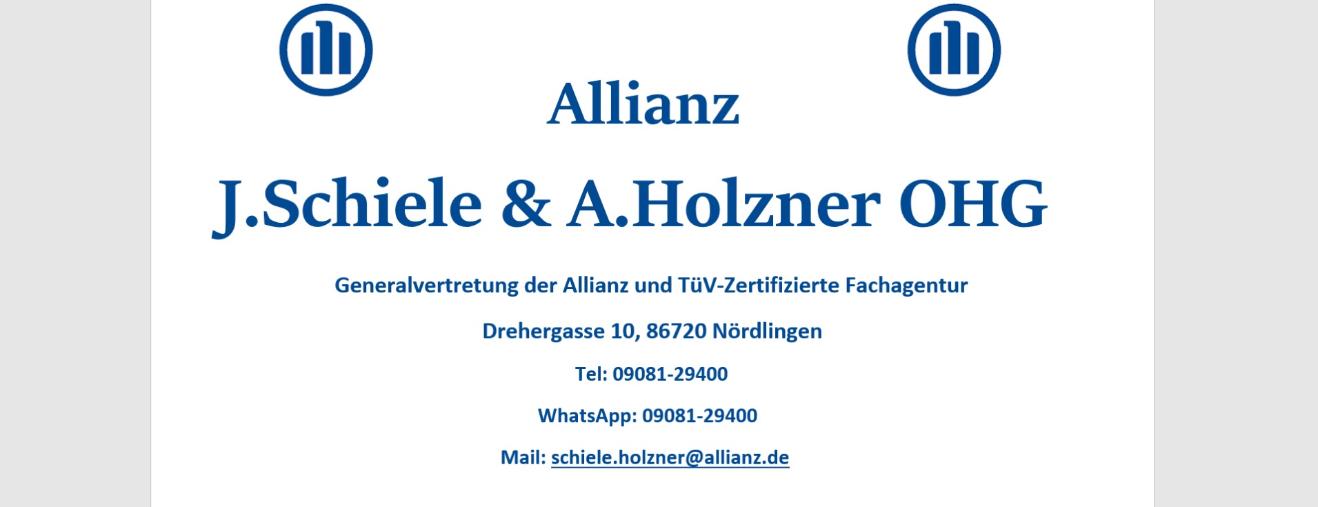 Allianz Versicherung J.Schiele und A.Holzner OHG Nördlingen - LOGO Allianz J.Schiele und A.Holzner OHG